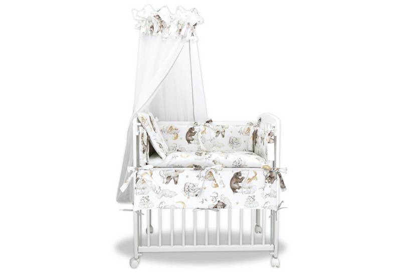 Baby-Delux Beistellbett Babybett Teddy und Freunde Beige, 10-tlg., Stillbett 90x40 weiß höhenverstellbar, Matratze inkl. komplett Set von Baby-Delux