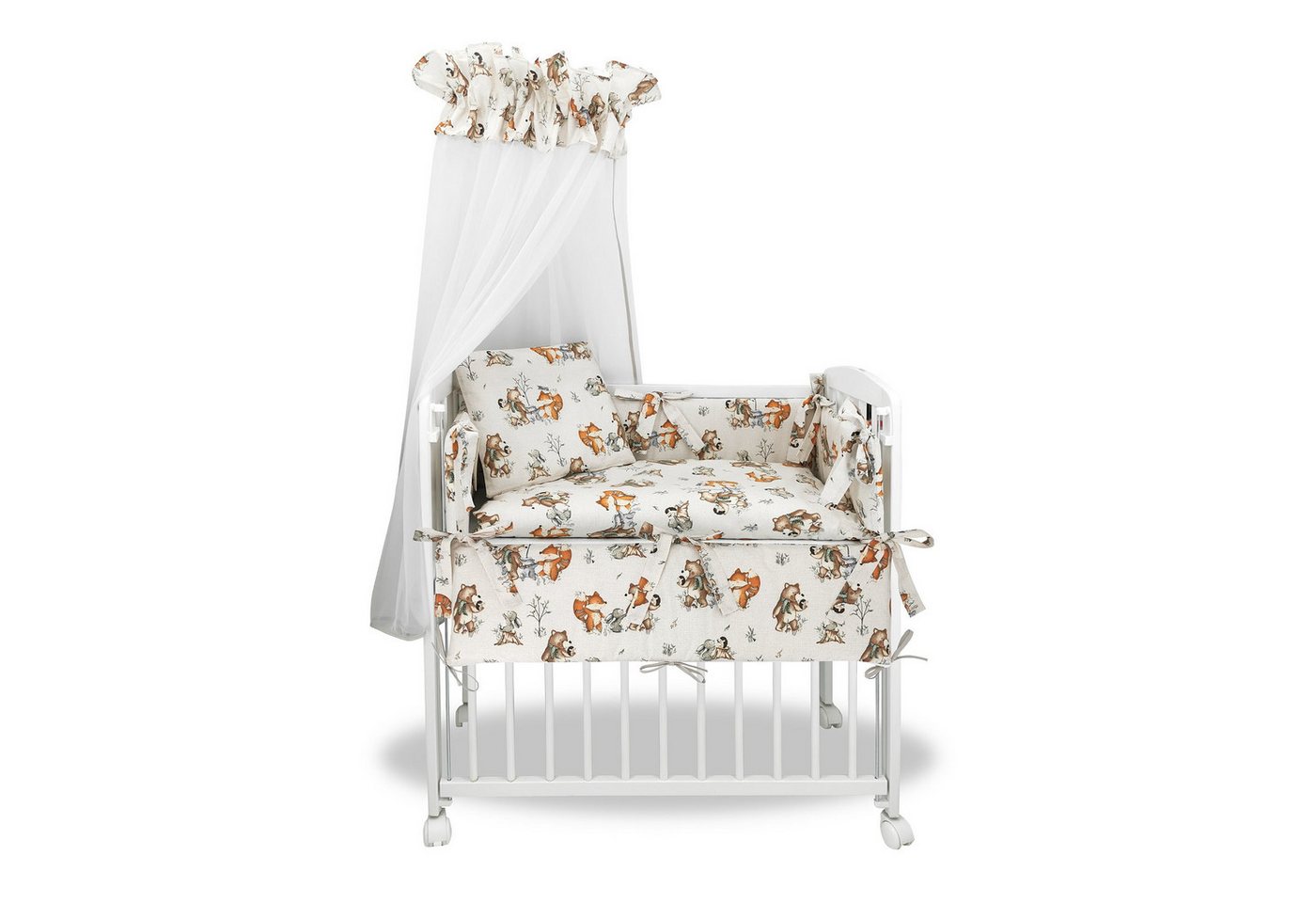 Baby-Delux Beistellbett Babybett Teddy und Fuchs Beige, 10-tlg., Stillbett 90x40 weiß höhenverstellbar, Matratze inkl. komplett Set von Baby-Delux