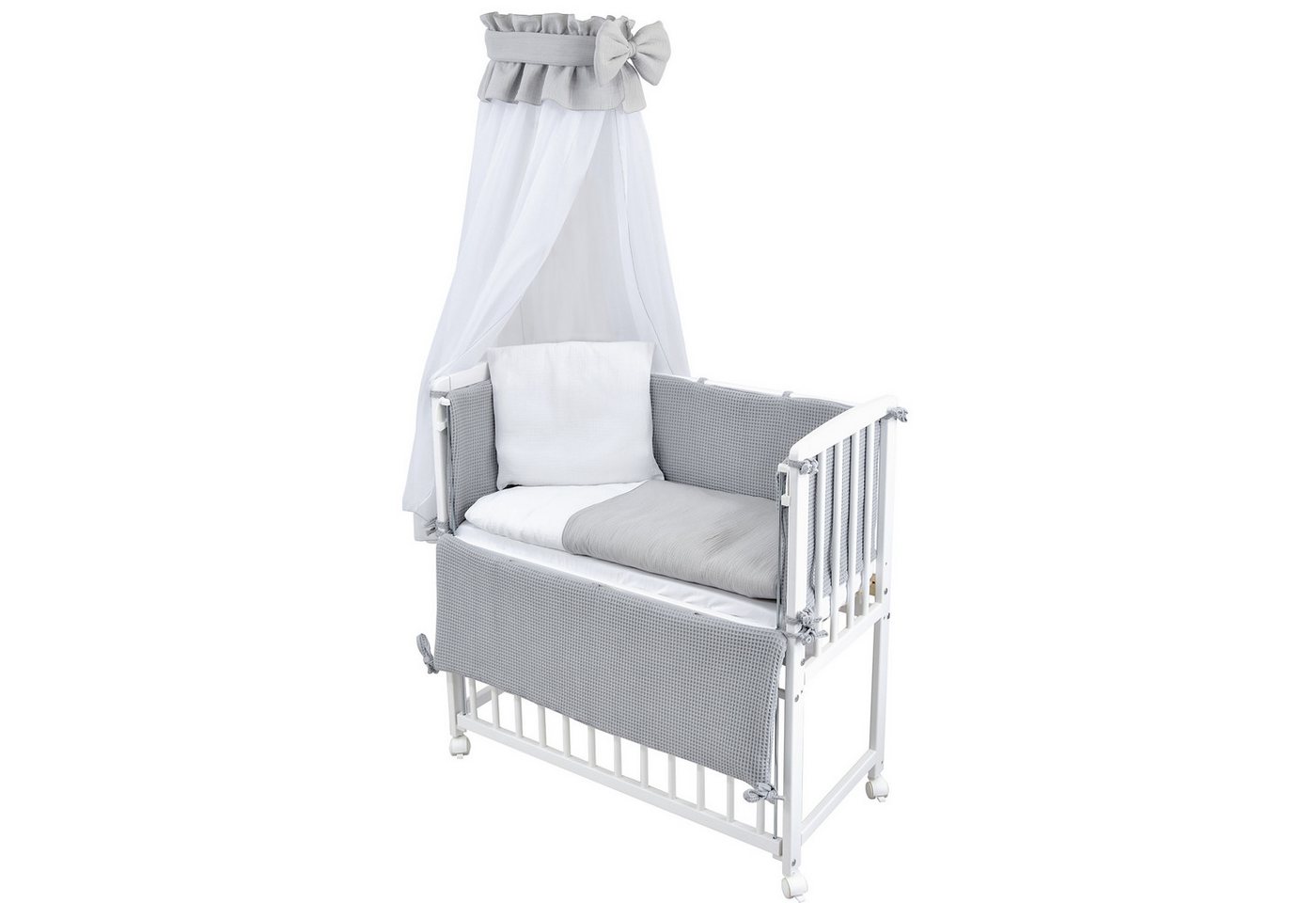 Baby-Delux Beistellbett Babybett Waffelpique Musselin Grau, Stillbett 90x40 weiß höhenverstellbar, Matratze inkl. komplett Set Baby-Delux Beistellbett Babybett Waffelpique Musselin Grau, Stillbett 90x40 weiß höhenverstellbar, Matratze inkl. komplett Set von Baby-Delux