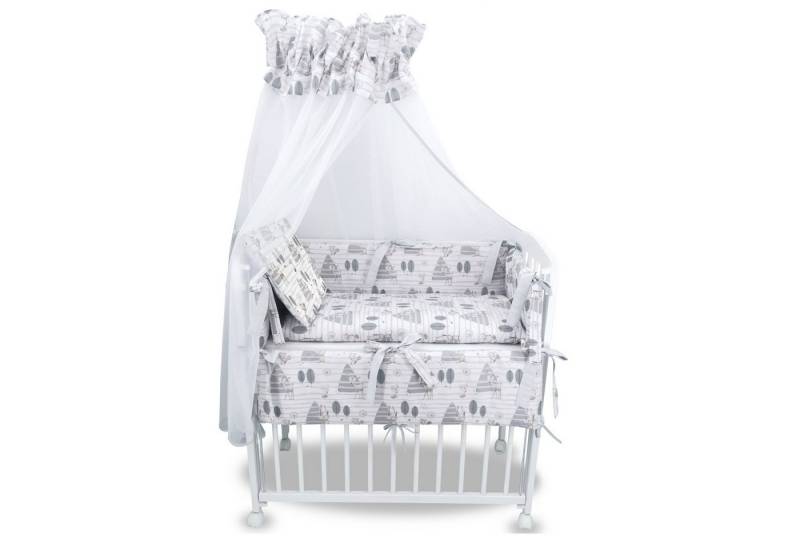 Baby-Delux Beistellbett Babybett Waldfreunde grau, 10-tlg., Stillbett 90x40 weiß höhenverstellbar, Matratze inkl. komplett Set von Baby-Delux