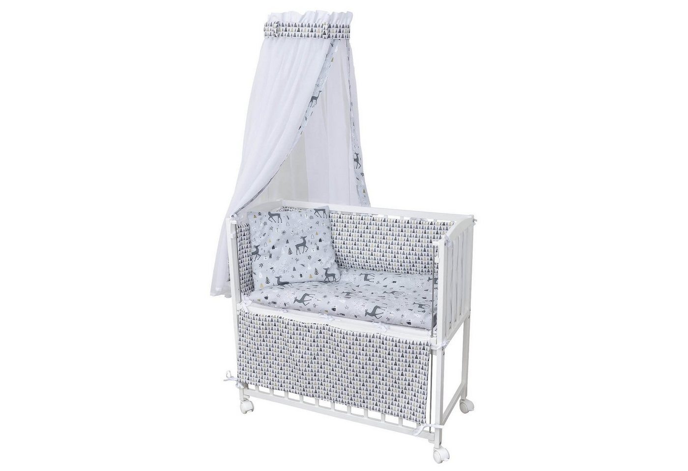 Baby-Delux Beistellbett Babybett Waldzauber grau, Stillbett 90x40 weiß höhenverstellbar, Matratze inkl. komplett Set von Baby-Delux