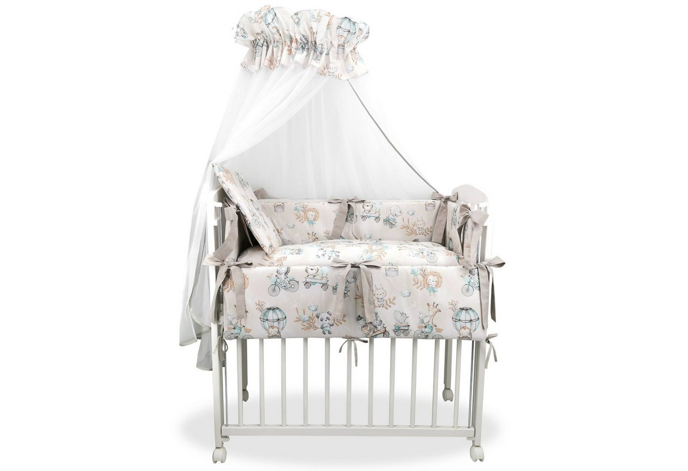 Baby-Delux Beistellbett Babybett Zoo Beige Mint, 10-tlg., Stillbett 90x40 weiß höhenverstellbar, Matratze inkl. komplett Set von Baby-Delux