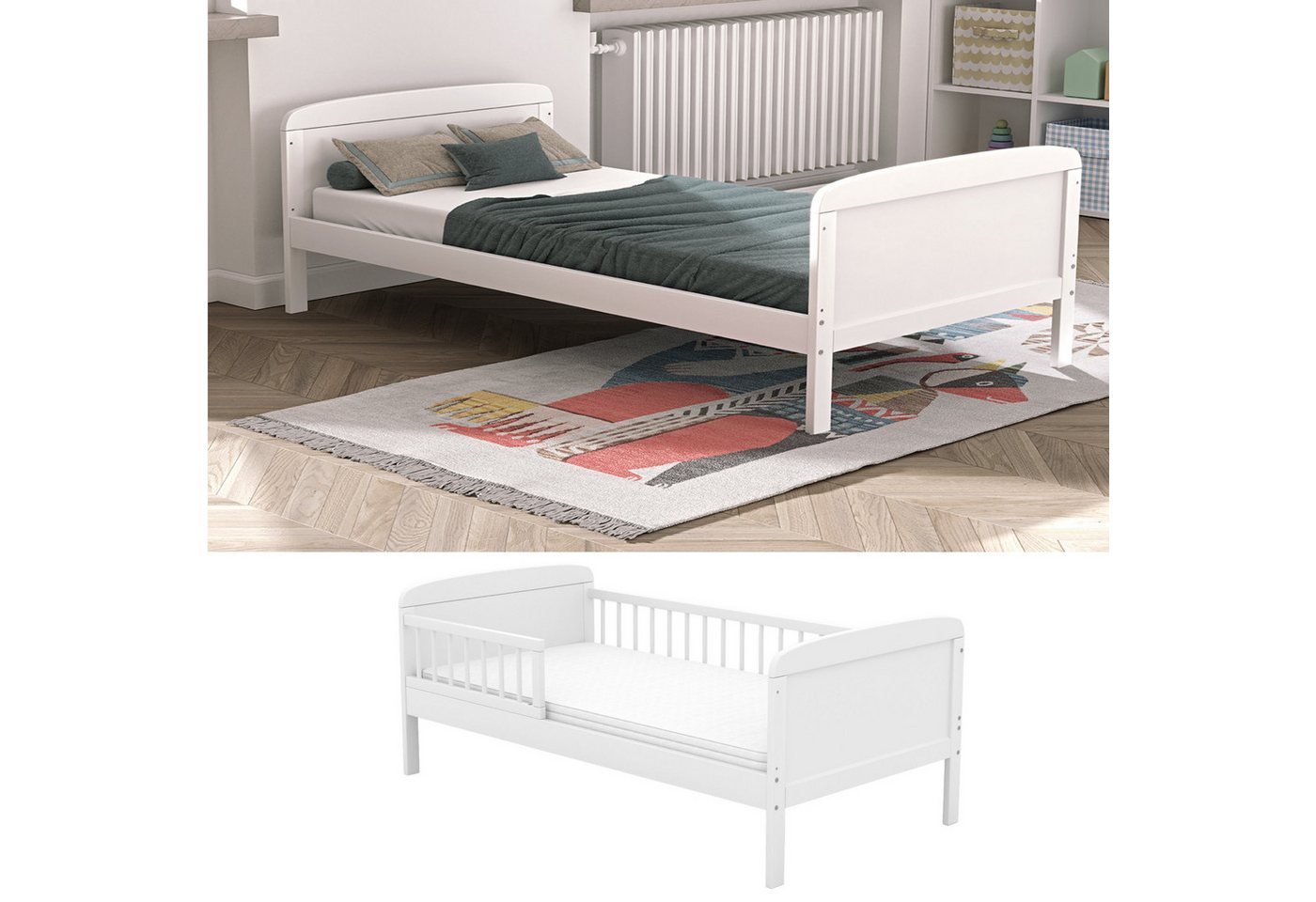 Baby-Delux Kinderbett Luca, Kinderbett Gitterbett 140x70 weiß mit Matratze Schutzgitter von Baby-Delux