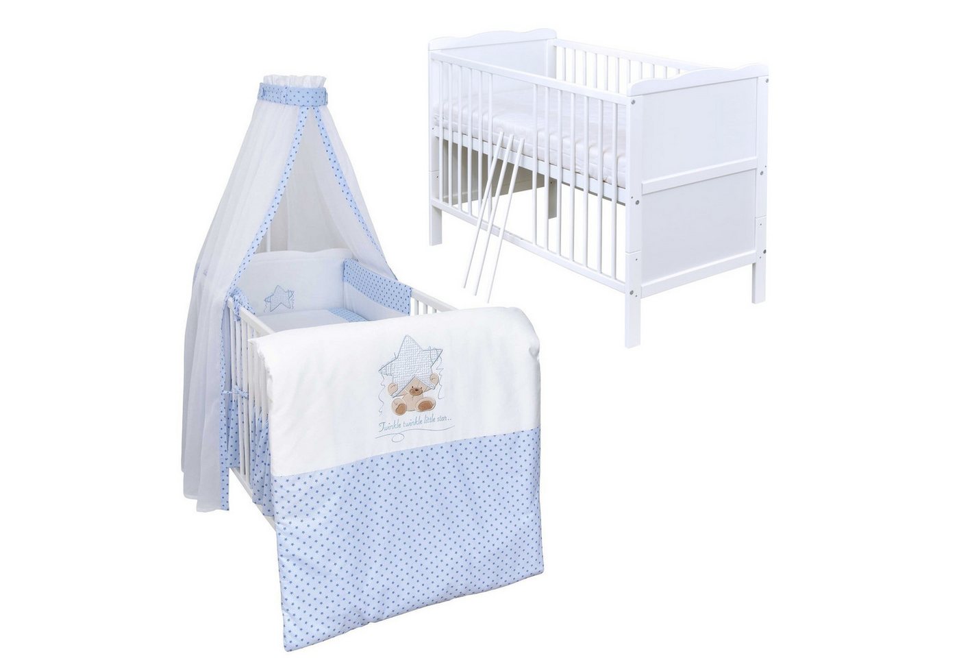Baby-Delux Komplettbett Babybett Jack Komplettset, 10-tlg., Kinderbett 70x140 cm weiß, Bettset verschiedene Designs von Baby-Delux