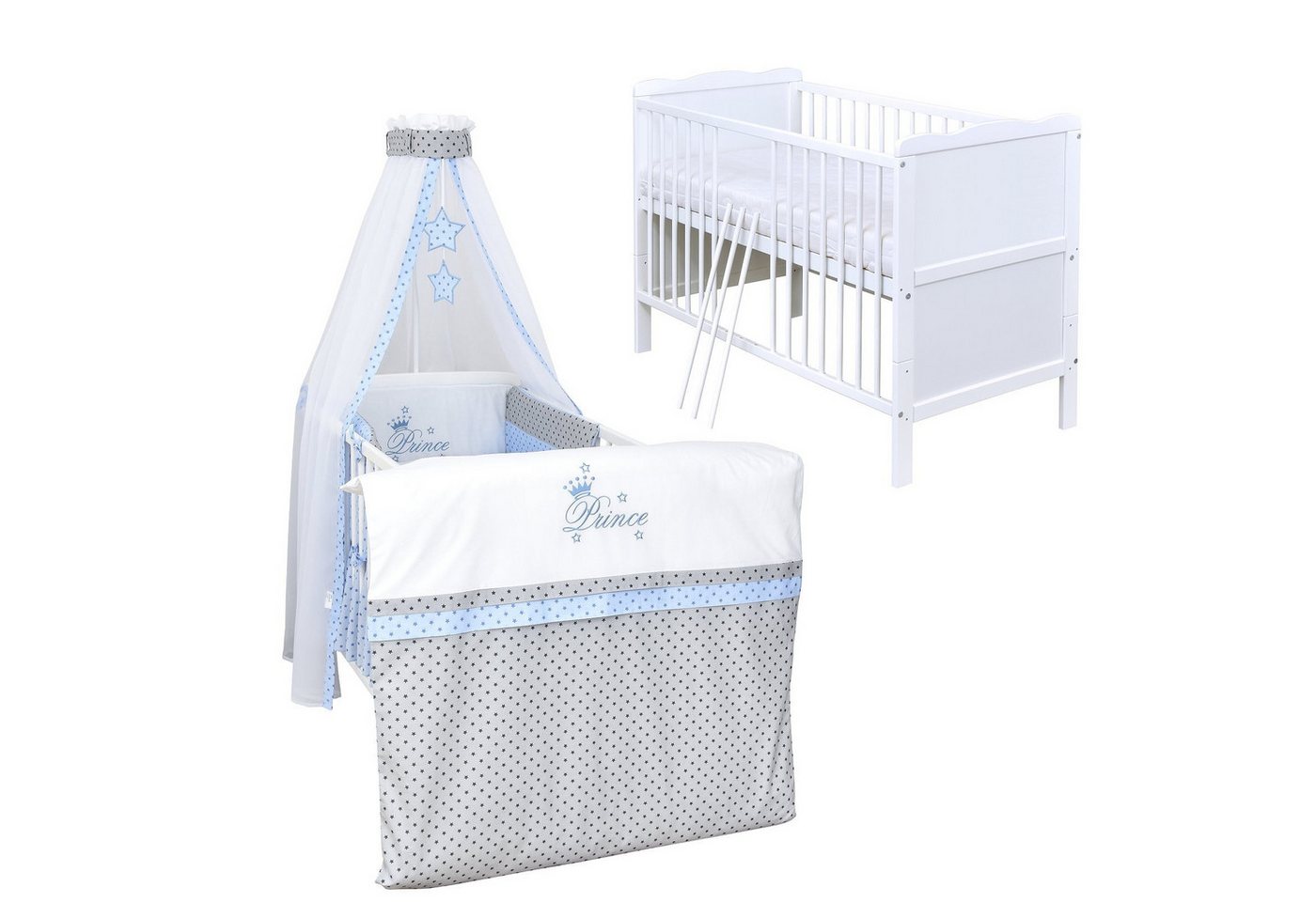 Baby-Delux Komplettbett Babybett Jack Komplettset, 10-tlg., Kinderbett 70x140 cm weiß, Bettset verschiedene Designs von Baby-Delux