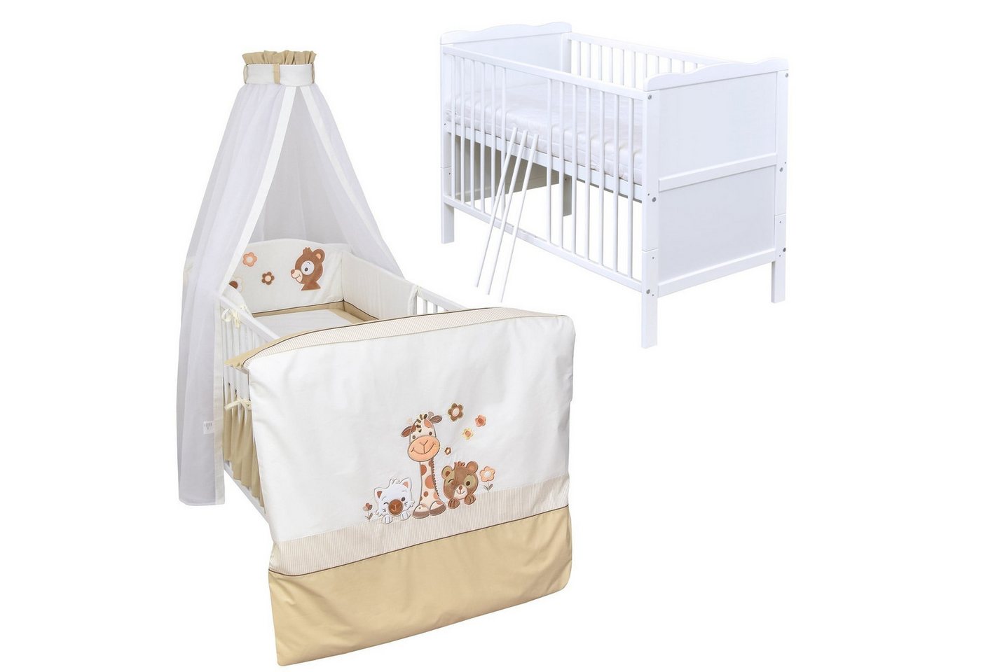 Baby-Delux Komplettbett Babybett Jack Komplettset, 10-tlg., Kinderbett 70x140 cm weiß, Bettset verschiedene Designs von Baby-Delux