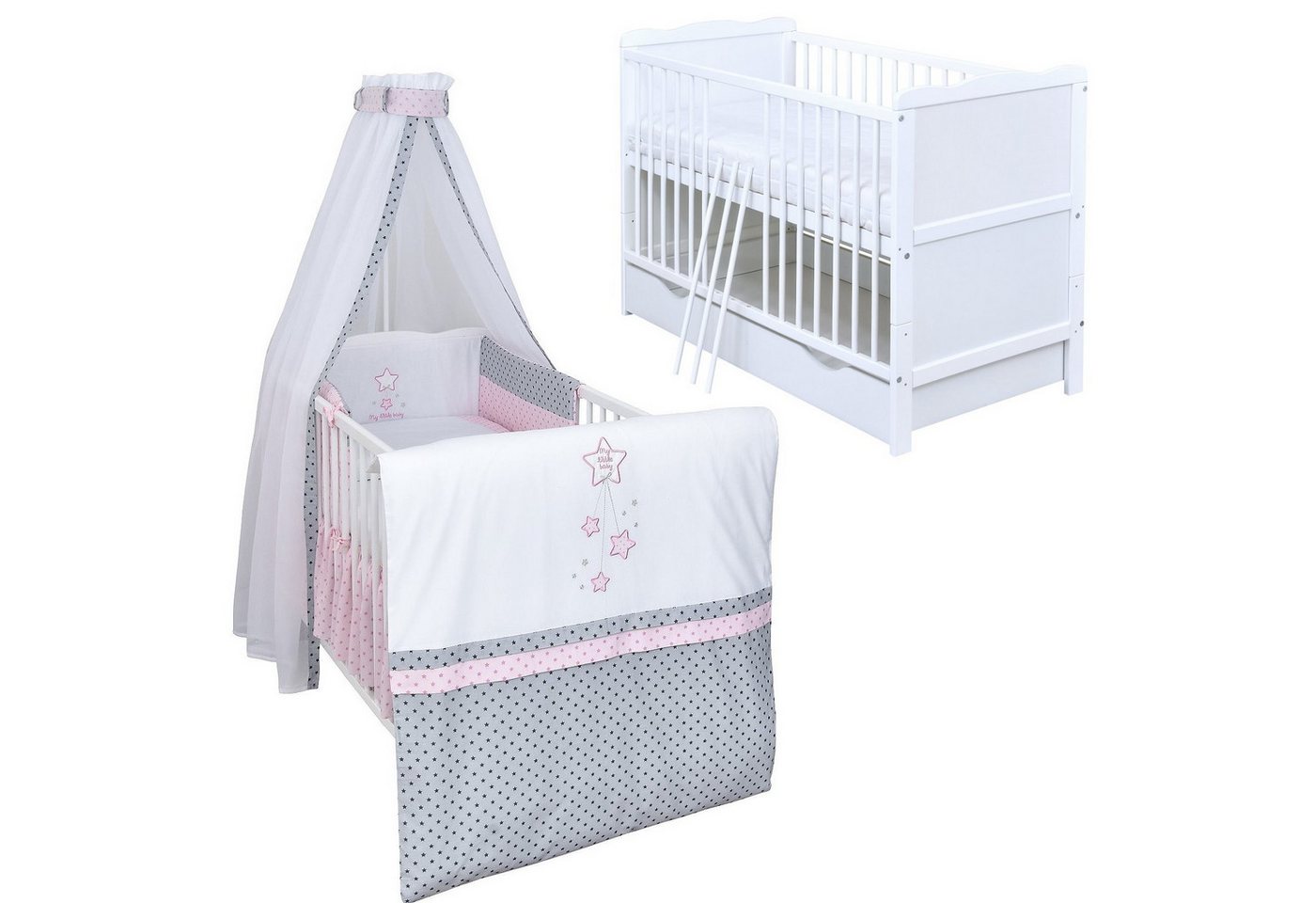 Baby-Delux Komplettbett Babybett Jack Schublade Komplettset, 11-tlg., Kinderbett 70x140 cm weiß, Bettset verschiedene Designs Baby-Delux Komplettbett Babybett Jack Schublade Komplettset, 11-tlg., Kinderbett 70x140 cm weiß, Bettset verschiedene Designs von Baby-Delux