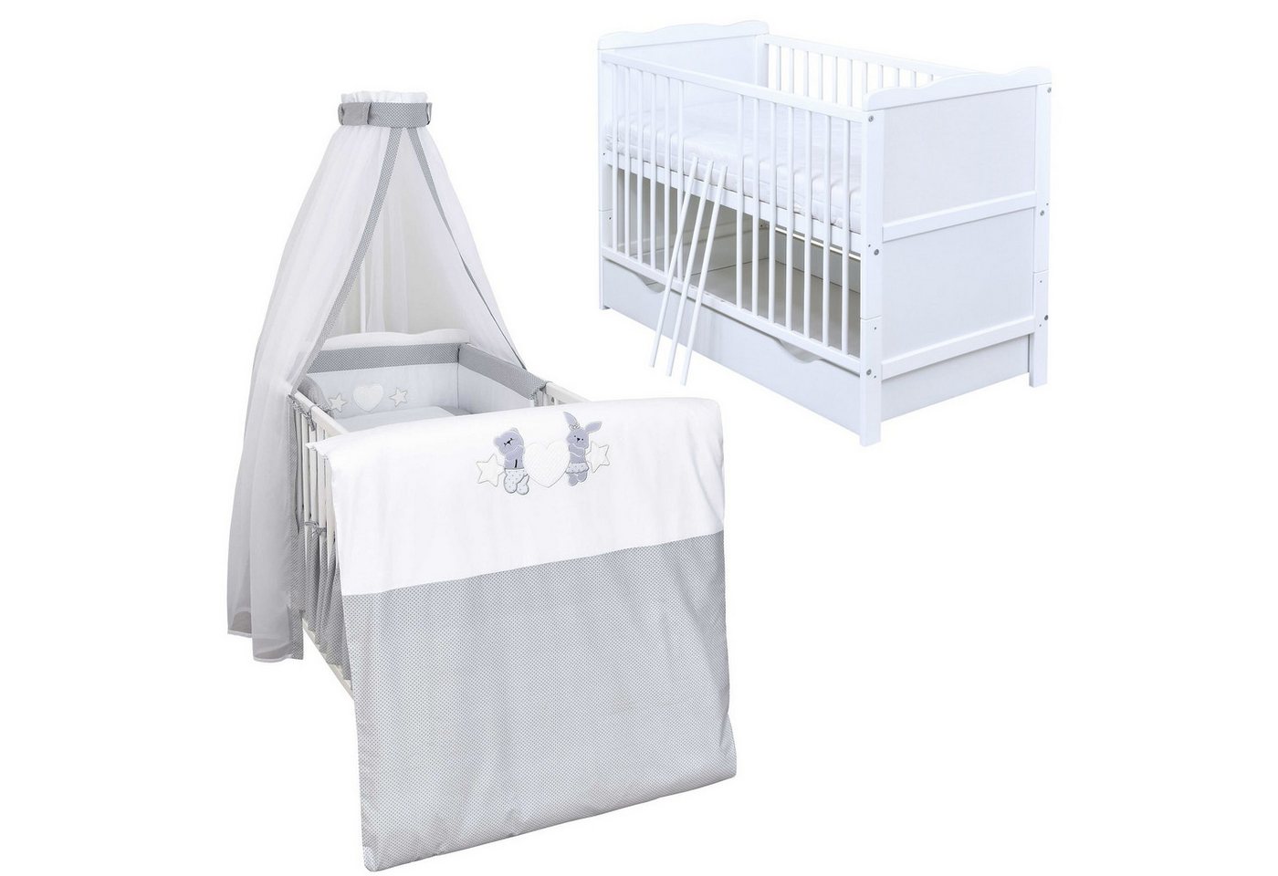 Baby-Delux Komplettbett Babybett Jack Schublade Komplettset, 11-tlg., Kinderbett 70x140 cm weiß, Bettset verschiedene Designs Baby-Delux Komplettbett Babybett Jack Schublade Komplettset, 11-tlg., Kinderbett 70x140 cm weiß, Bettset verschiedene Designs von Baby-Delux
