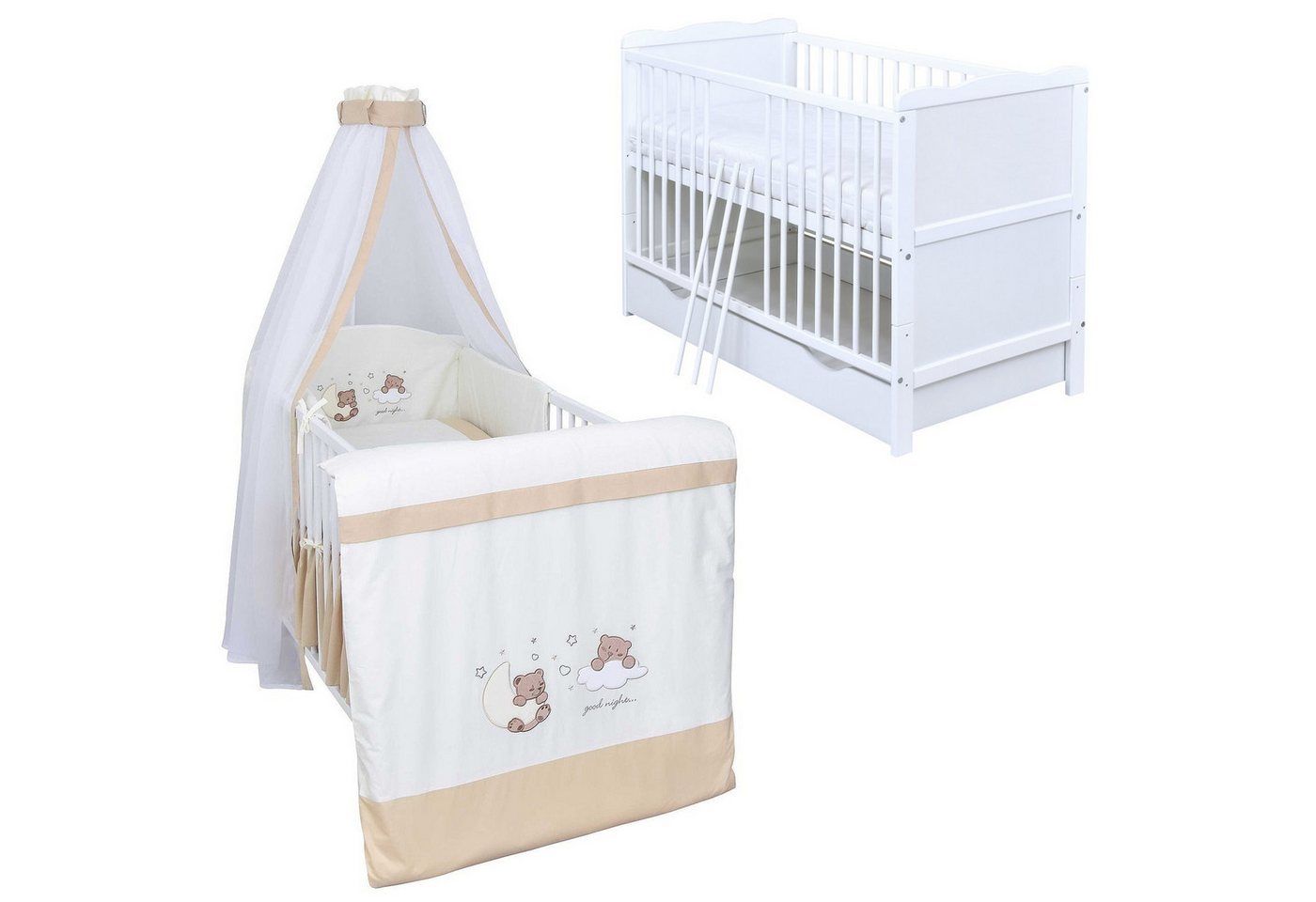 Baby-Delux Komplettbett Babybett Jack Schublade Komplettset, 11-tlg., Kinderbett 70x140 cm weiß, Bettset verschiedene Designs Baby-Delux Komplettbett Babybett Jack Schublade Komplettset, 11-tlg., Kinderbett 70x140 cm weiß, Bettset verschiedene Designs von Baby-Delux