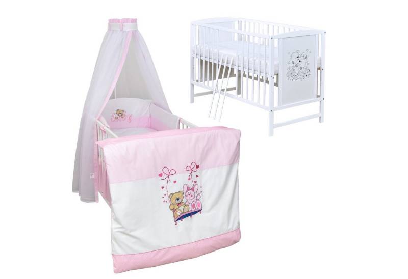 Baby-Delux Komplettbett Babybett Mia Komplettset, 10-tlg., Kinderbett 60x120 cm weiß, Bettset verschiedene Designs von Baby-Delux