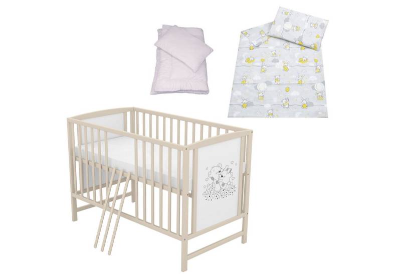 Baby-Delux Komplettbett Babybett Mia Komplettset, 7-tlg., Kinderbett 60x120 cm taupe, Bettset verschiedene Designs von Baby-Delux