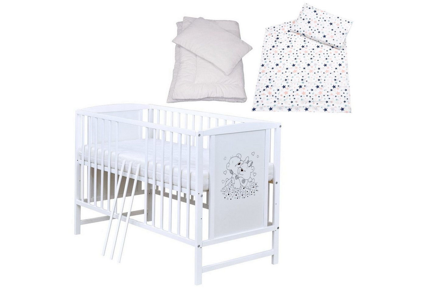 Baby-Delux Komplettbett Babybett Mia Komplettset, 7-tlg., Kinderbett 60x120 cm weiß, Bettset verschiedene Designs Baby-Delux Komplettbett Babybett Mia Komplettset, 7-tlg., Kinderbett 60x120 cm weiß, Bettset verschiedene Designs von Baby-Delux