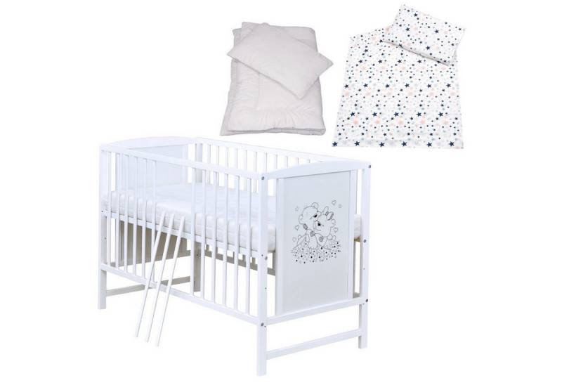 Baby-Delux Komplettbett Babybett Mia Komplettset, 7-tlg., Kinderbett 60x120 cm weiß, Bettset verschiedene Designs von Baby-Delux