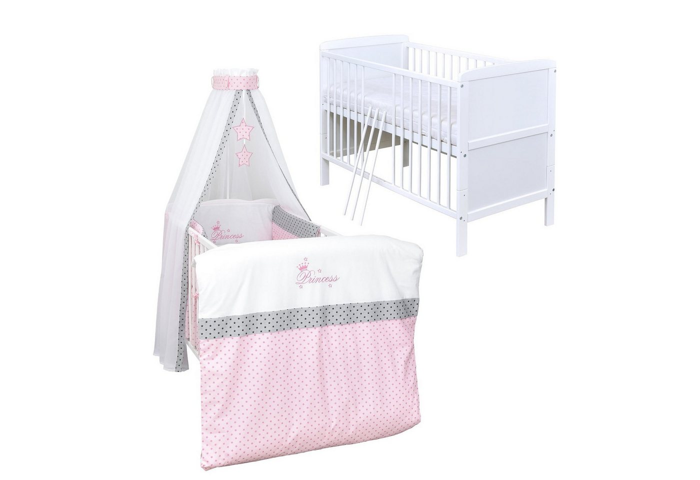 Baby-Delux Komplettbett Babybett Natalie Komplettset Beißschienen, 10-tlg., Kinderbett 70x140 cm weiß, Bettset verschiedene Designs Baby-Delux Komplettbett Babybett Natalie Komplettset Beißschienen, 10-tlg., Kinderbett 70x140 cm weiß, Bettset verschiedene Designs von Baby-Delux