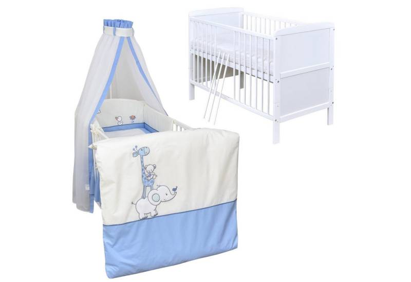Baby-Delux Komplettbett Babybett Natalie Komplettset Beißschienen, 10-tlg., Kinderbett 70x140 cm weiß, Bettset verschiedene Designs von Baby-Delux