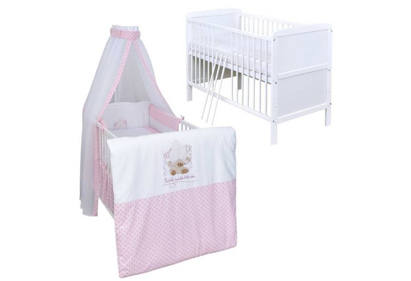Baby-Delux Komplettbett Babybett Natalie Komplettset Beißschienen, 10-tlg., Kinderbett 70x140 cm weiß, Bettset verschiedene Designs von Baby-Delux