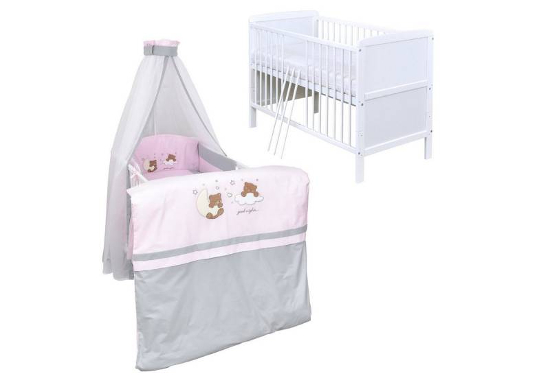 Baby-Delux Komplettbett Babybett Natalie Komplettset Beißschienen, 10-tlg., Kinderbett 70x140 cm weiß, Bettset verschiedene Designs von Baby-Delux