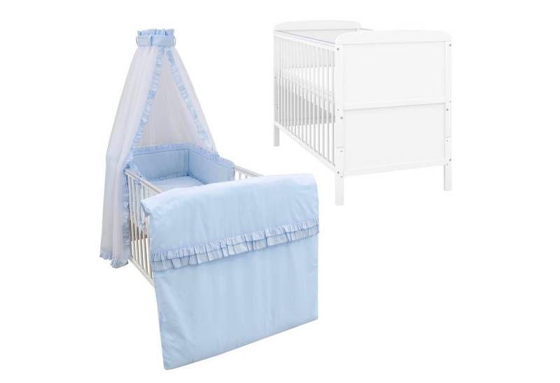 Baby-Delux Komplettbett Babybett Natalie Komplettset Royal Rüsche, 10-tlg., Kinderbett 70x140 cm weiß, Bettset verschiedene Designs von Baby-Delux