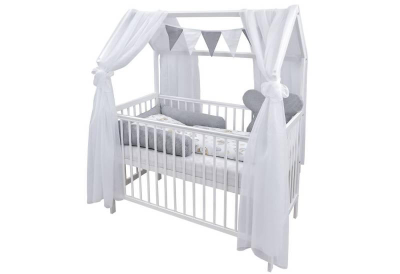 Baby-Delux Komplettbett Hausbett Babybett Komplettset Waffelpique, 12-tlg., Kinderbett 60x120 cm weiß, Bettset verschiedene Designs von Baby-Delux