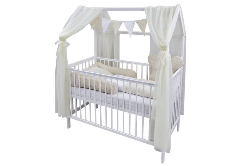 Baby-Delux Komplettbett Hausbett Babybett Komplettset Waffelpique, 12-tlg., Kinderbett 60x120 cm weiß, Bettset verschiedene Designs von Baby-Delux