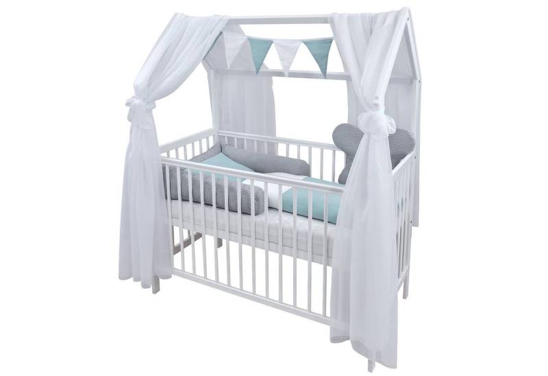 Baby-Delux Komplettbett Hausbett Babybett Komplettset Waffelpique, 12-tlg., Kinderbett 60x120 cm weiß, Bettset verschiedene Designs von Baby-Delux