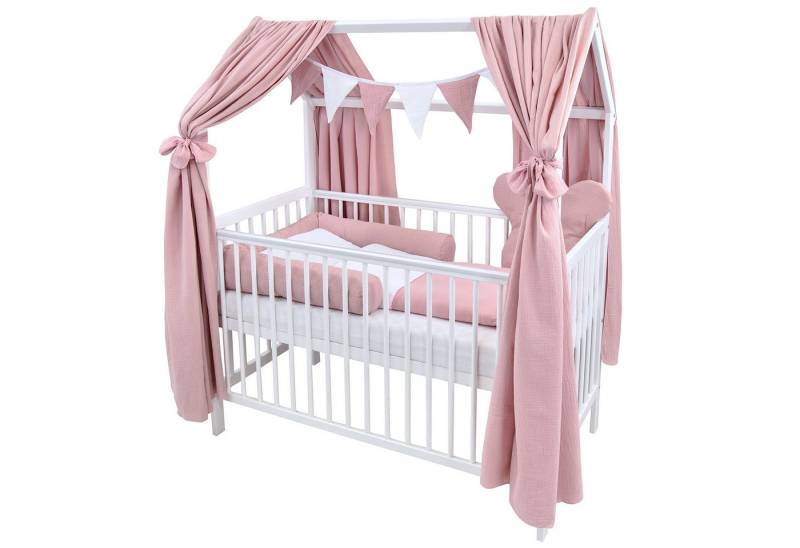 Baby-Delux Komplettbett Hausbett Babybett Komplettset Waffelpique Musselin, 12-tlg., Kinderbett 60x120 cm weiß, Bettset verschiedene Designs von Baby-Delux
