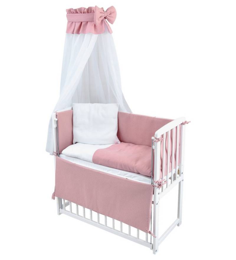 Baby-Delux Stubenbett Beistellbett Komplettset Waffelpique Musselin, Stillbett 90x40 weiß höhenverstellbar, Matratze inkl. komplett Set Baby-Delux Stubenbett Beistellbett Komplettset Waffelpique Musselin, Stillbett 90x40 weiß höhenverstellbar, Matratze inkl. komplett Set von Baby-Delux