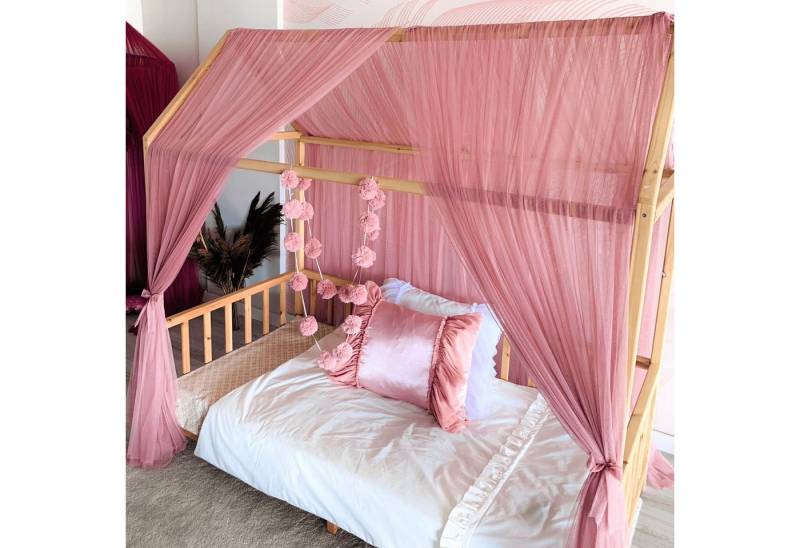 Baby Fancyroom Betthimmel Betthimmel Tüll Hausbett Kinderbett 2 Stück 340cm 380cm Montessori (3-tlg. Set mit 2 Stück Betthimmel und einer 20er Pomponkette, Baldachin, Kinder Betthimmel, Moskitonetz Baldachin Himmel Deko Set), Betthimmel für Hausbett Montessori von Baby Fancyroom