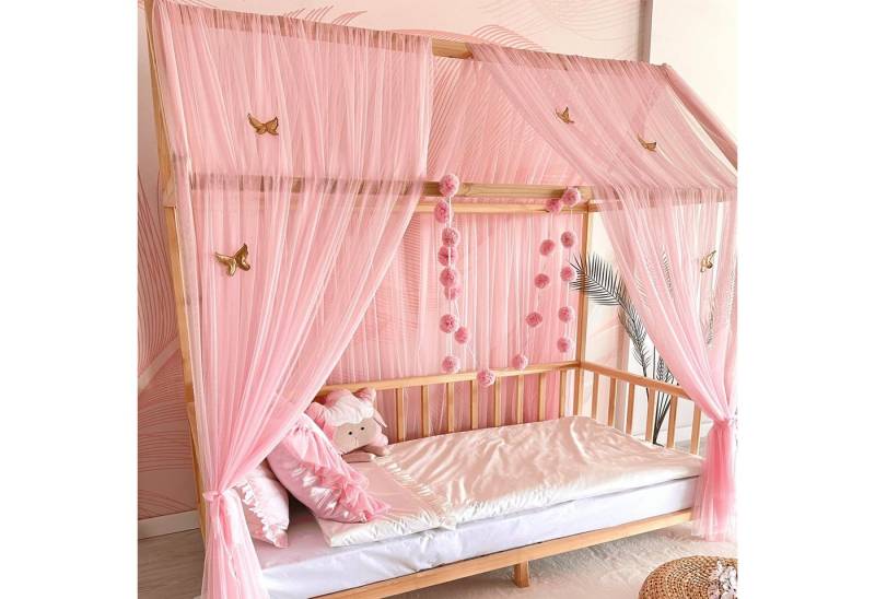 Baby Fancyroom Betthimmel Betthimmel Tüll Hausbett Kinderbett 2 Stück 340cm 380cm Montessori (3-tlg. Set mit 2 Stück Betthimmel und einer 20er Pomponkette, Baldachin, Kinder Betthimmel, Moskitonetz Baldachin Himmel Deko Set), Betthimmel für Hausbett Montessori von Baby Fancyroom