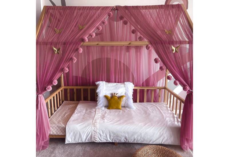 Baby Fancyroom Betthimmel Betthimmel Tüll Hausbett Kinderbett 2 Stück 340cm 380cm Montessori (3-tlg. Set mit 2x Betthimmel und einer 20er Pomponkette, Baldachin, Kinder Betthimmel Baldachin Himmel Deko Set), Betthimmel für Hausbett Montessori von Baby Fancyroom