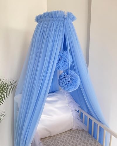 Baby Fancyroom Betthimmel blau mit Bommeln von Baby Fancyroom