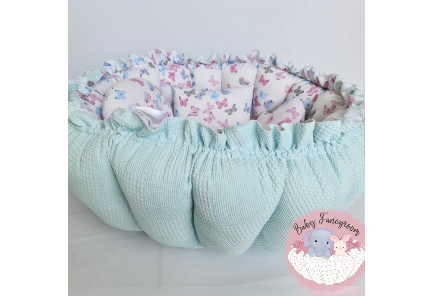 Baby Fancyroom Bettnestchen 2in1 Spielmatte Nestchen Babynestchen Babynest Kuschelnest, (4-tlg. Set mit 3 Motivkissen, dicke Spielmatte Krabbeldecke Spieldecke Kuschelnest), Handmade with Love von Baby Fancyroom