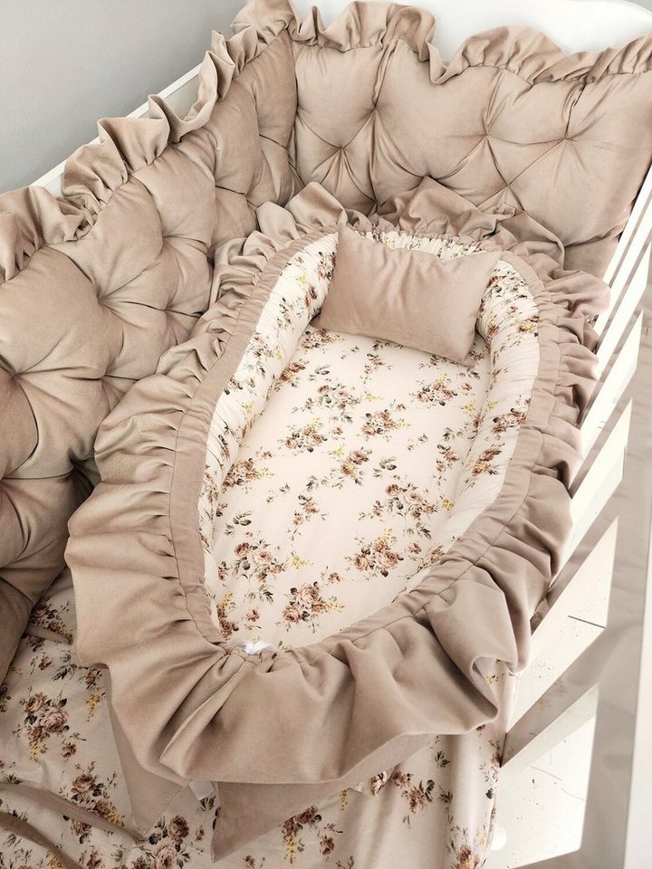 Baby Fancyroom Bettnestchen XL Babynest aus Premium Samt mit Volant Kuschelnest Babynestchen, XL Liegefläche, Mit Liebe handgefertigt, Dicke Matratze von Baby Fancyroom