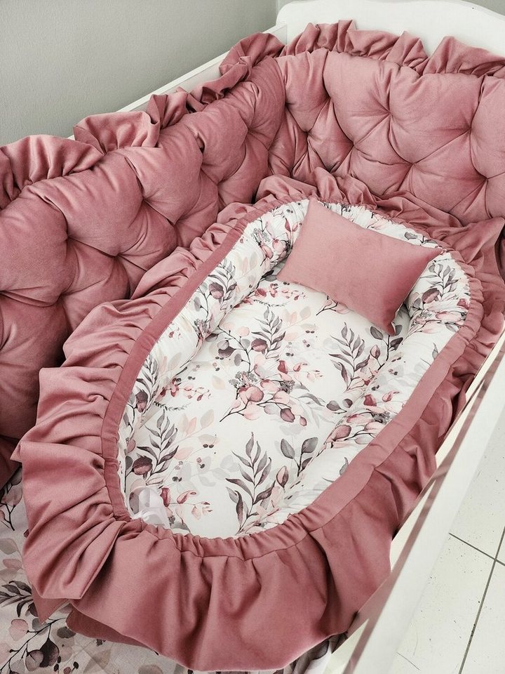 Baby Fancyroom Bettnestchen XL Babynest aus Premium Samt mit Volant Kuschelnest Babynestchen, XL Liegefläche, Mit Liebe handgefertigt, Dicke Matratze von Baby Fancyroom