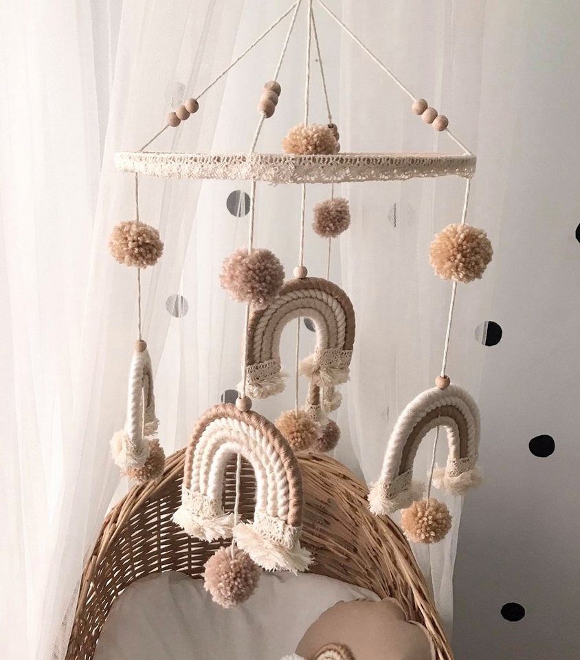 Baby Fancyroom Hängedekoration Makramee Babymobile Mobile Baby Windspiel Regenbogen Handmade (Rassel Spielzeug, Für Mädchen oder Junge), mit liebevollen Details von Baby Fancyroom