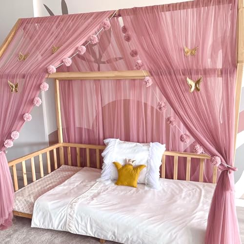 Baby Fancyroom Hausbett Himmel Betthimmel für Kinderbett Kinderzimmer Baldachin Bettvorhang Betthimmel für Mädchen Prinzessin Zimmer (Altrosa, 360cm, ohne Schmetterlinge) von Baby Fancyroom