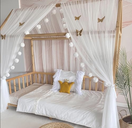 Baby Fancyroom Hausbett Himmel Betthimmel für Kinderbett Kinderzimmer Baldachin Bettvorhang Betthimmel für Mädchen Prinzessin Zimmer (Ecru, 300cm, ohne Schmetterlinge) von Baby Fancyroom