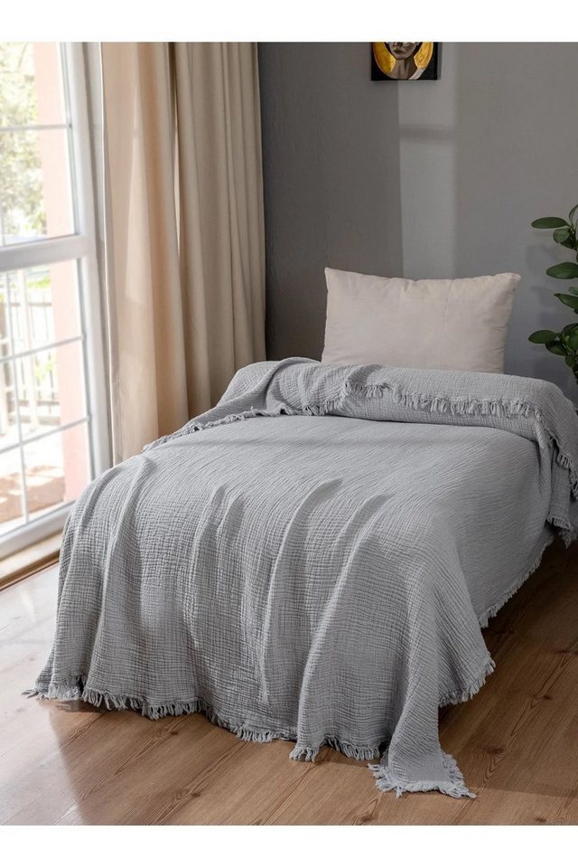 Baby Fancyroom Tagesdecke Tagesdecke aus Musselin mit Fransen 220x260cm, 4-lagig, 100% Baumwolle, Doppelbett von Baby Fancyroom