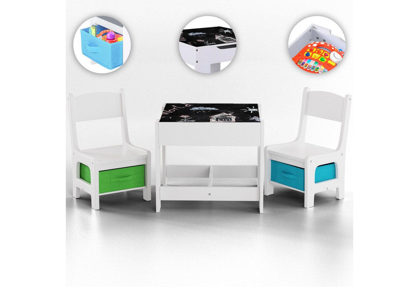 Baby Vivo Kindersitzgruppe Kindersitzgruppe multifunktionaler Tisch 2 Stühle aus Holz - Max von Baby Vivo