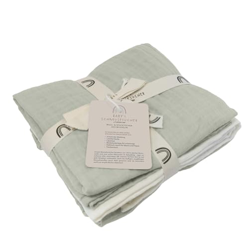 Baby's Schmusetücher 3er-Set Musselintücher | Mulltücher für Babys 70x70 cm | 100 % Baumwolle Oeko-TEX Zertifiziert | Weich & saugstark | Waschbar bei 60 °C | Salbei,Weiß,Salbei von Baby's Stillkissen