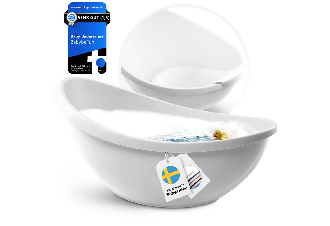 BabyBeFun Babybadewanne mit Badewanneneinsatz für Neugeborene, Rutschfeste Babywanne, Inkl. Safety-Pad von BabyBeFun