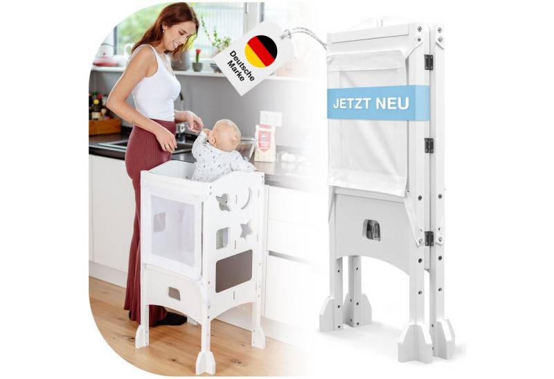 BabyBeFun Stehhilfe Lernturm ab 1 Jahr - [Extra Sicher] klappbar inkl. Sicherheitsnetz, 360° Schutz durch Sicherheitsnetz, Klappbar, Extra Sicher und Stabil von BabyBeFun