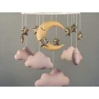 Baby Mobile, Sterne Und Mond Mobile Kinderzimmer, Hangin Cloud Bebe, Filz, Gold Kinderzimmer Deko von BabyBellsMobile