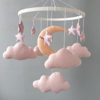 Rosa Baby Mädchen Mobile Fürs Kinderzimmer, Mond Krippen Mobile, Wolken Und Sternen von BabyBellsMobile