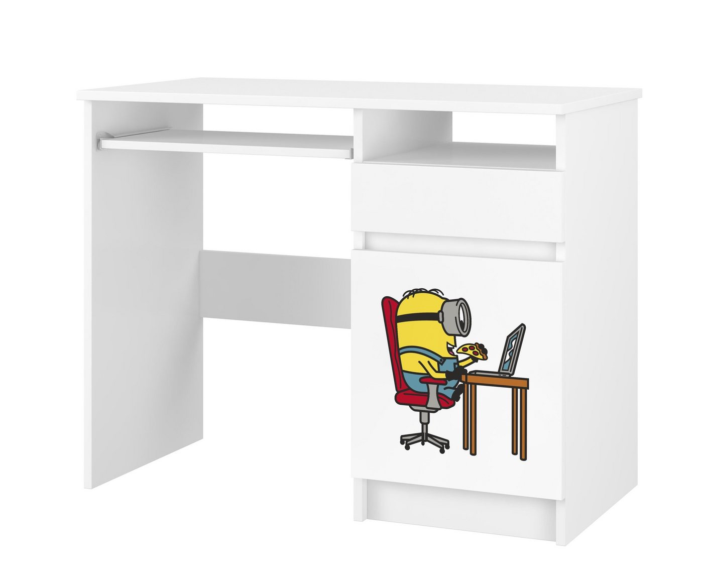 BabyBoo Kinderschreibtisch Minions Schreibtisch Computertisch mit Tastaturauszug und Schrank, Länge 96 cm, Höhe 76 cm, Tiefe 50 cm, Schraubensatz von BabyBoo