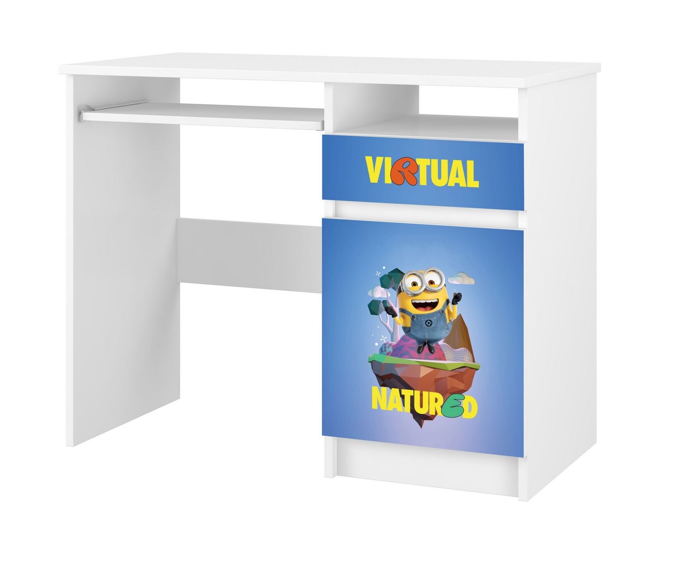 BabyBoo Kinderschreibtisch Minions Schreibtisch Computertisch mit Tastaturauszug und Schrank, Länge 96 cm, Höhe 76 cm, Tiefe 50 cm, Schraubensatz von BabyBoo