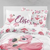 Flamingo Zwillingsbettwäsche-Set, Flamingo-Mädchen-Kinderbettwäsche, Personalisierte Blumenmädchen Flamingo-Mädchen Quilt von BabyDreamBedding