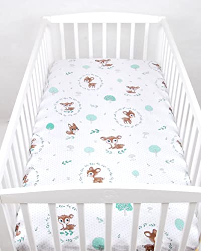 BABYLUX Baby Spannbettlaken für Kinderbett - 100% Baumwolle,60x120 / 70x140 cm weich und bequem, passend für alle Standardmatratzen, (120. Wald REH, 60x120cm) von BabyLux