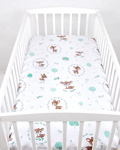 BABYLUX Baby Spannbettlaken für Kinderbett - 100% Baumwolle,60x120 / 70x140 cm weich und bequem, passend für alle Standardmatratzen, (120. Wald REH, 70x140cm) von Babylux