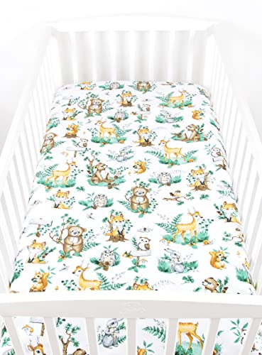 BABYLUX Baby Spannbettlaken für Kinderbett - 100% Baumwolle,60x120 / 70x140 cm weich und bequem, passend für alle Standardmatratzen, (123. Waldtiere, 70x140cm) von BabyLux